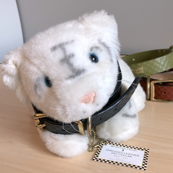 πΆ NWT Mackenzie-Childs Embossed Real Bridle Leather Blk Dog Collar (Size:Large) - Picture 2 of 11